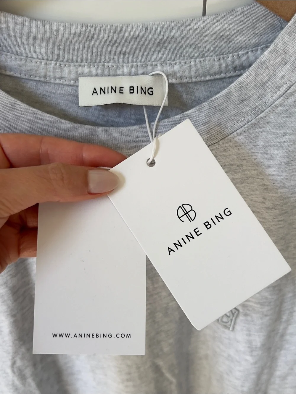 Anine Bing Lili Framed Monogram T-Shirt in Heather Grey NWT - Picture 6 of 9